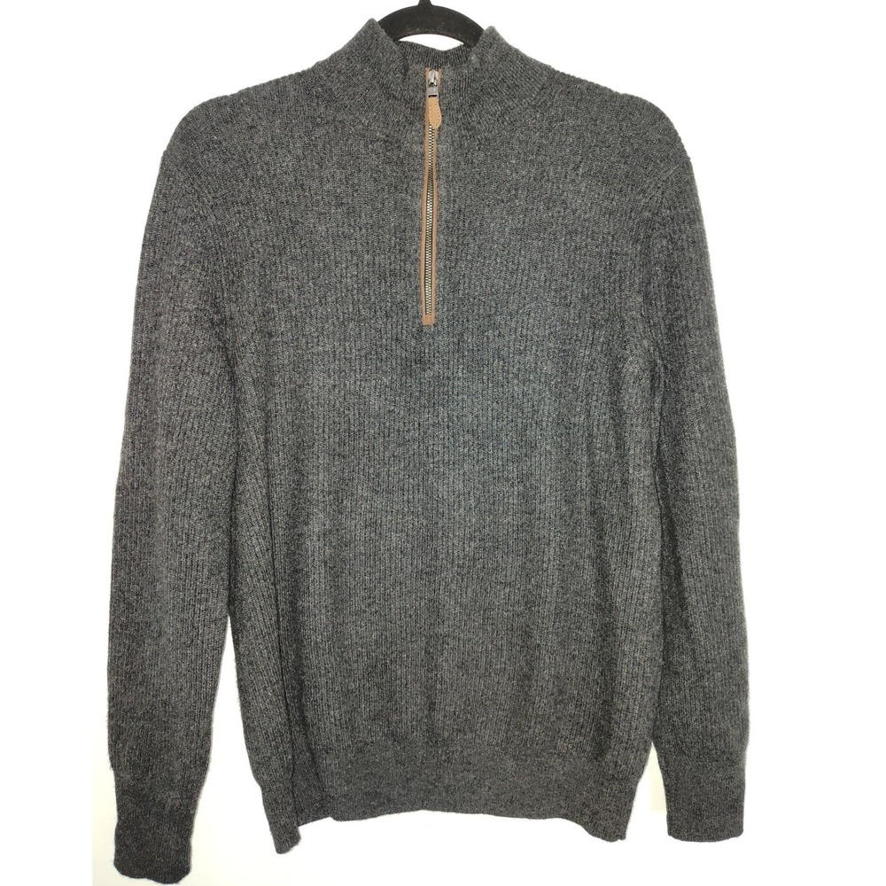 Vineyard Vines Mens XS Cashmere Quarter Zip Sweater Heather Charcoal Grey Ribbed